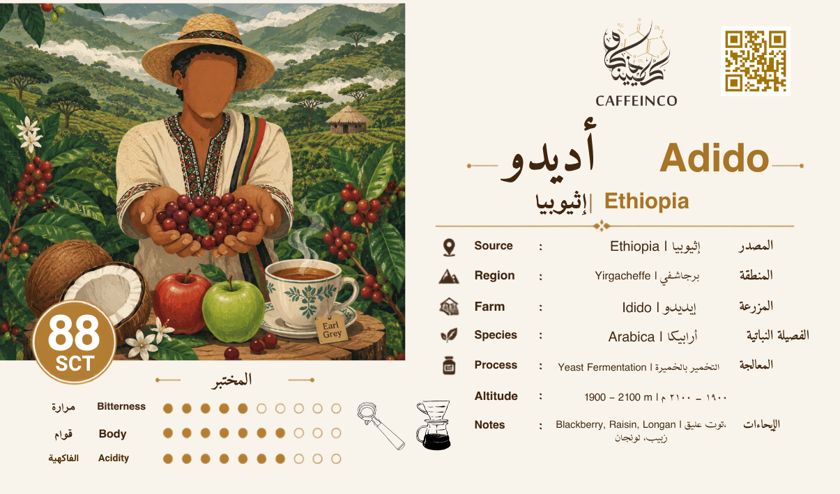 قهوة إثيوبيا أديدو مختصة (تقييم 88) - محمصة كافيينكو