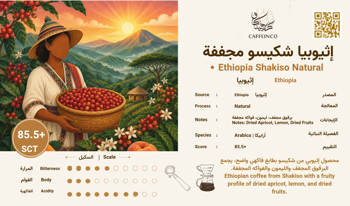 قهوة إثيوبيا شكيسو مجففة (تقييم 85.5+) - محمصة كافيينكو